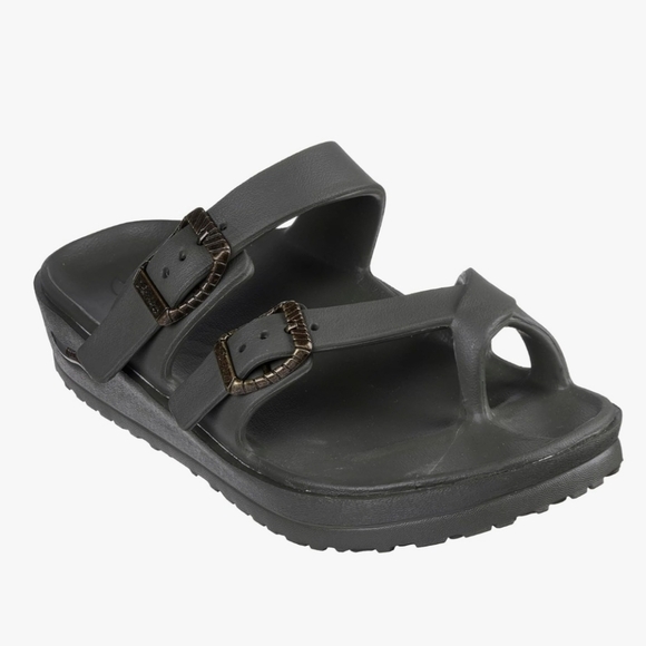 SCKECHERS Black Slide Sandals with Buckles - Picture 2 of 16